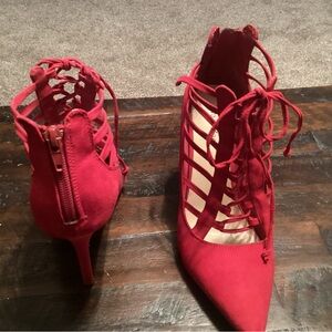 Chic Red Lace-Up Stiletto Heels